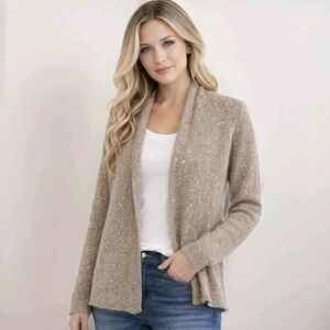 J JILL MP Beige Gold Mohair Blend Sequined Cardigan Evening Shrug Designer